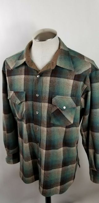 Vtg 70s 80s Pendleton Wool Western Shirt Mens Xl Pearl Snap Cowboy