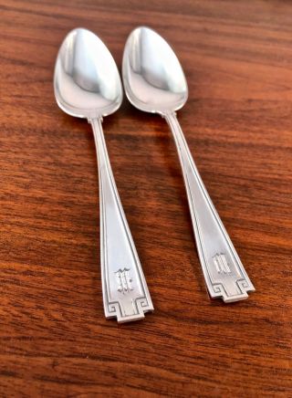 (2) Gorham Co.  Sterling Silver Place Soup Spoons: Etruscan,  1913,  W Monogram 7 "