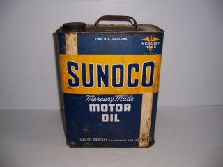 Vintage Sunoco Mercury Made Motor Oil 2 Gallon Can Gas Station Advertising