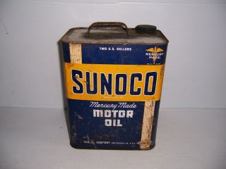 Vintage Sunoco Mercury Made Motor Oil 2 Gallon Can Gas Station Advertising 3