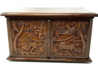 Ornate Carved Wood Storage Jewelry Vanity Table Top Chest Vintage 4 Drawers