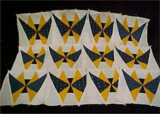 12 Vintage Antique Quilt Blocks Cotton Fabric C1880s Butterfly Hand Pieced