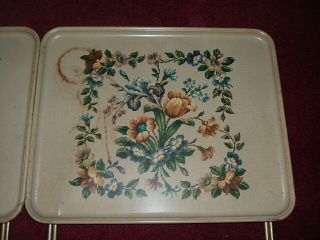 Vintage Set 4 Metal Durham TV Trays w/Storage Cart Flower Design,  Extra Tray 6