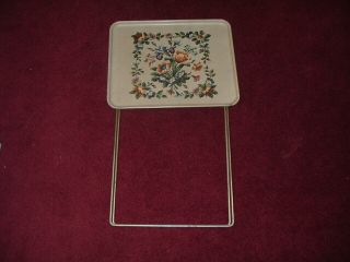 Vintage Set 4 Metal Durham TV Trays w/Storage Cart Flower Design,  Extra Tray 8