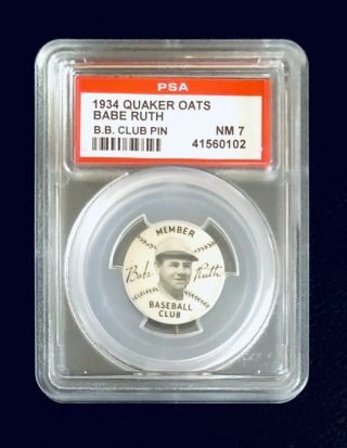 1934 Quaker Oats Babe Ruth Vintage Baseball Club Pin Psa Nm - 7 Low Pop Yankees