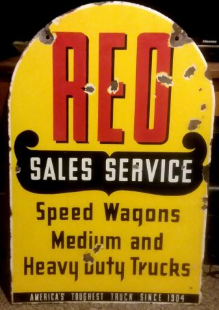 Rare Reo Sales And Service Dealership Double Sided Porcelain Sign