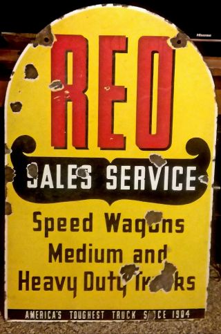 Rare REO Sales and Service Dealership Double Sided Porcelain Sign 2