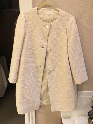 Kate Spade Tweed Boucle Long Jacket Coat Cream Ivory Off White 4 Vintage Style