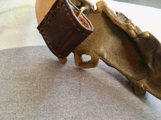RARE Vintage GUCCI Double Horse Head Dark Brown Leather Belt 3