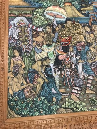 FINELY DETAILED VTG BALI UBUD PAINTING FOLK ART CEREMONIAL FIGURES BY N.  TEKER 3