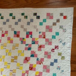 Vintage 1950 ' s Handmade Hand Quilted Four Patch Hawaiian Quilt - 77 