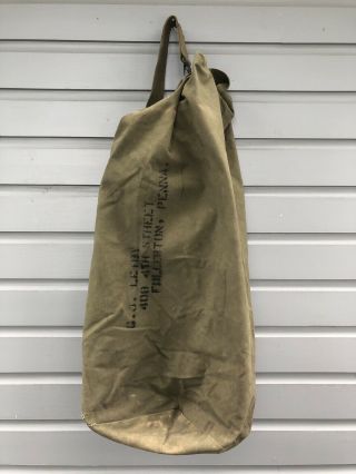 Vintage 1943 Wwii U.  S.  Military Army Green Canvas Duffel Bag Marine Sea Bag