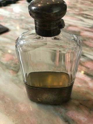 Antique Cut Glass And Silver Flask Bottle