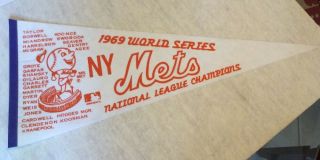 Vintage 1969 Ny Mets World Champions Pennant York Baseball Flag