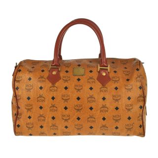 H2 Mcm Authentic Logos Travel Bag Hand Bag Boston Vintage Pvc Leather Brown