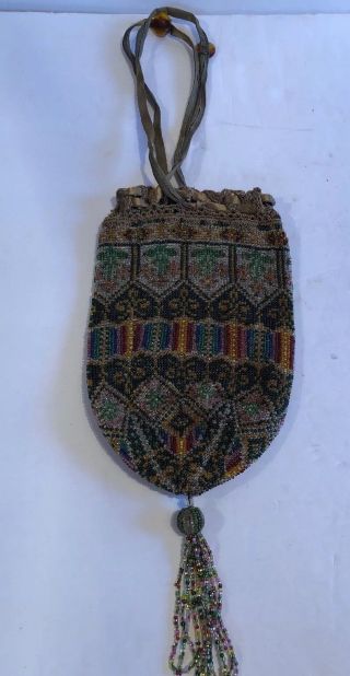 Vintage Glass Beaded Purse Evening Bag - Art deco 1920 Multicolor Lined Flappers 3