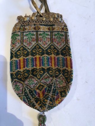 Vintage Glass Beaded Purse Evening Bag - Art deco 1920 Multicolor Lined Flappers 6