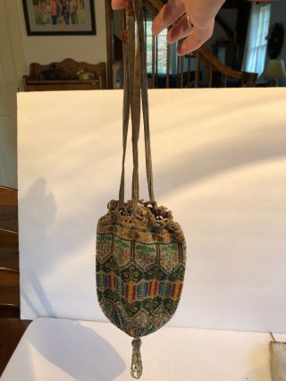 Vintage Glass Beaded Purse Evening Bag - Art deco 1920 Multicolor Lined Flappers 9