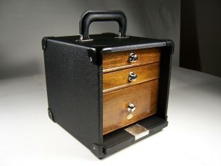 Fine Vintage H.  Gerstner & Sons Leatherette & Mahogany Portable Tool Chest W Key