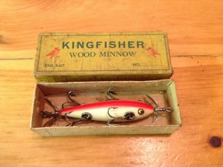 Vintage Kingfisher 5 Hook Wooden Minnow In Its 2 - Pc Cardboard Box.  Find.