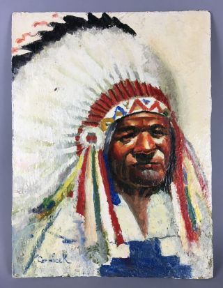 Jim Cernicek Vintage Native American Indian Chief Portrait Painting