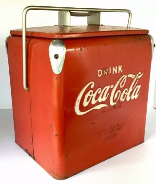Vintage 1950s Coca Cola Metal Cooler Action Mfg Kansas City 16.  5 X 16.  5 X 11.  5