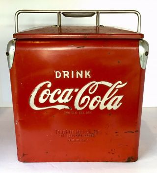 Vintage 1950s Coca Cola Metal Cooler Action Mfg Kansas City 16.  5 x 16.  5 x 11.  5 2
