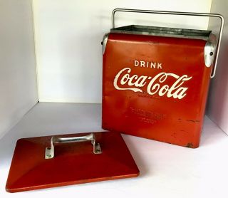 Vintage 1950s Coca Cola Metal Cooler Action Mfg Kansas City 16.  5 x 16.  5 x 11.  5 3