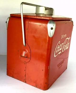 Vintage 1950s Coca Cola Metal Cooler Action Mfg Kansas City 16.  5 x 16.  5 x 11.  5 4