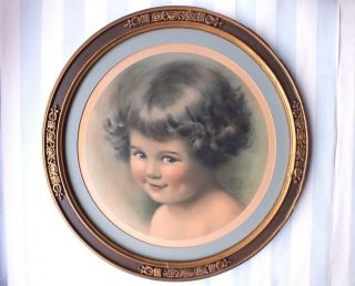Bessie Pease Gutmann Mischief Vntg Print/round Frame Sweet Little Girl
