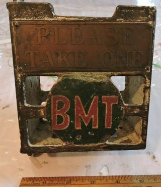 Rare 1923 York City Bmt Subway Map Dispenser " Please Take One " Nyc Tdbr