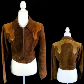 Vintage 1970s Two Tone Suede Leather Yoked Western Jacket S