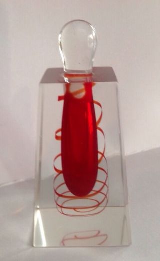 Vintage Mid Century Modern Somerso Cased Glass Red Perfume Bottle Decanter