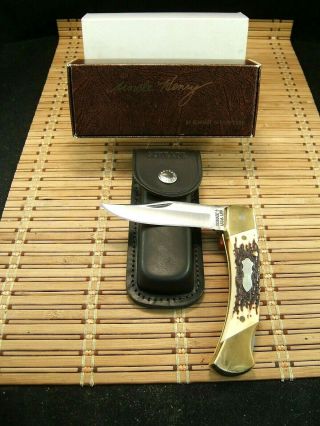 Nib Vintage Schrade,  Usa Uncle Henry Lb8 Papa Bear Fold Lockback Knife & Sheath