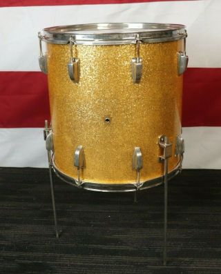 Vintage 1960 Ludwig 16x16 Floor Tom Drum Gold Sparkle