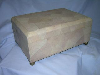 Vintage Maitland Smith Large Rectangular Wooden Box With Round Brass Feet
