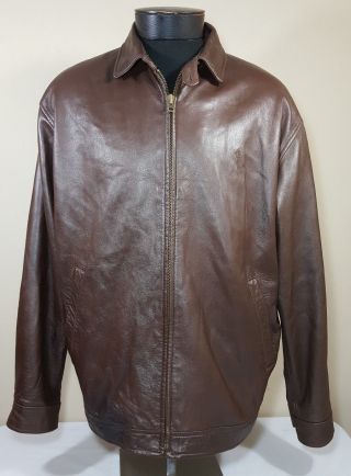 Vtg Polo Ralph Lauren Harrington Jacket Leather Soft Large Barracuda Bomber