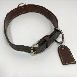 Vintage Louis Vuitton Monogram Leather Dog Collar 15 - 1/2” - 20.  5” Long 1 - 1/8” Wide