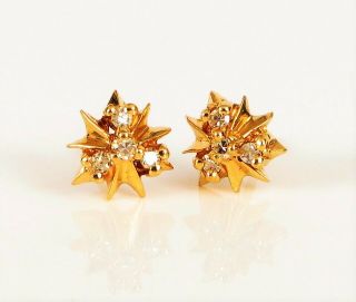 Vintage 14k Yellow Gold Small Diamond Modernist Star Shaped Earrings 1.  1 Gram