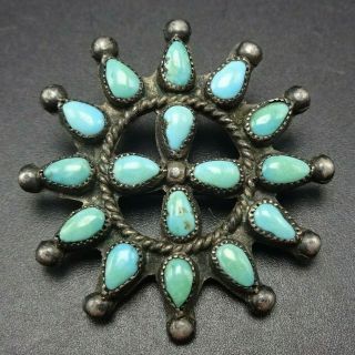 Wee Vintage Zuni Sterling Silver Turquoise Petit Point Cluster Pin/brooch