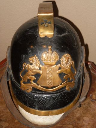 Vintage,  German Fire Fighter Helmet,  W/bib And Liner.  Marked 1932 & Makers Mark