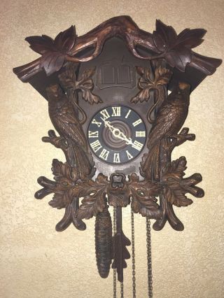Vintage Antique German Black Forest Cuckoo Clock Edelweiss Carved Birds Repair