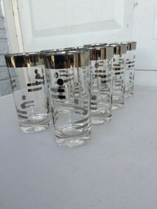 Vintage 8 Glass Ice Bucket and Glasses Set,  Silver Design Bar Line Dot Saloon 2