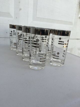 Vintage 8 Glass Ice Bucket and Glasses Set,  Silver Design Bar Line Dot Saloon 3