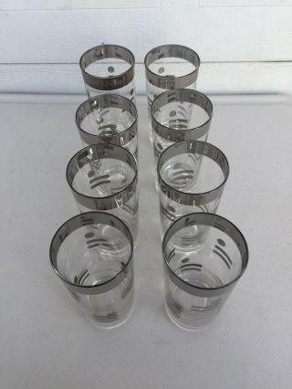 Vintage 8 Glass Ice Bucket and Glasses Set,  Silver Design Bar Line Dot Saloon 4