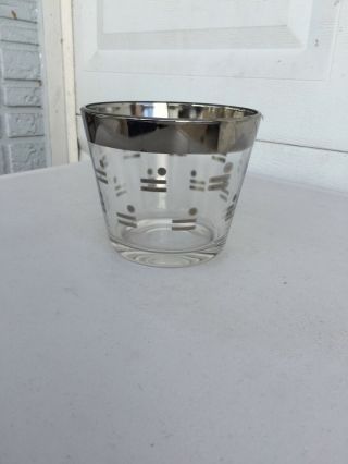 Vintage 8 Glass Ice Bucket and Glasses Set,  Silver Design Bar Line Dot Saloon 6