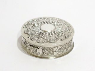 1 5/8 In Sterling Silver Gilt Interior Vintage W.  German Floral Round Pill Case