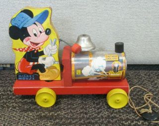 Vintage Fisher Price 485 Wood Mickey Mouse Choo - Choo Train Pull Toy Walt Disney