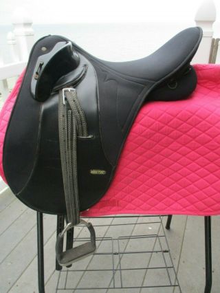 Vintage 17  Black Wintec Stock English Saddle W Leathers & Flex Jointed Irons