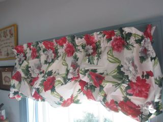 Vintage Chintz Handmade Red Green Gray White Floral Spring Puff Valance Curtains